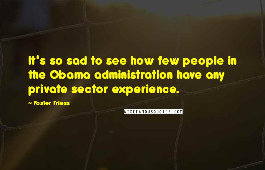 Foster Friess Quotes: It's so sad to see how few people in the Obama administration have any private sector experience.