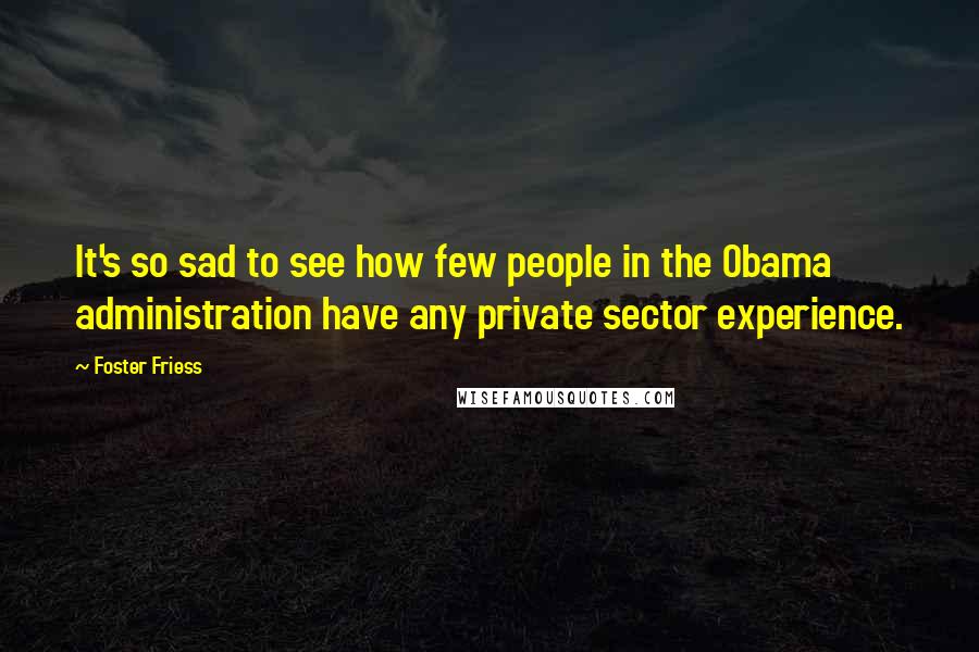 Foster Friess Quotes: It's so sad to see how few people in the Obama administration have any private sector experience.
