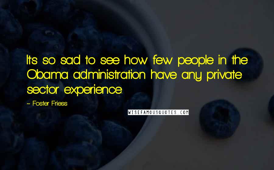 Foster Friess Quotes: It's so sad to see how few people in the Obama administration have any private sector experience.