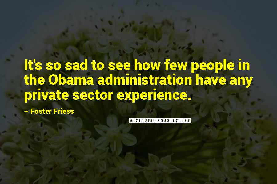 Foster Friess Quotes: It's so sad to see how few people in the Obama administration have any private sector experience.