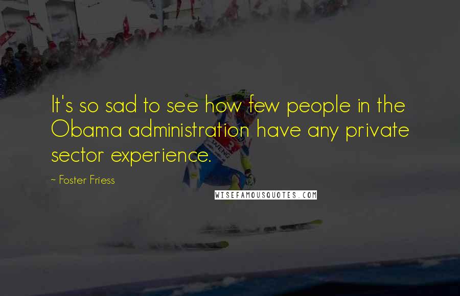 Foster Friess Quotes: It's so sad to see how few people in the Obama administration have any private sector experience.