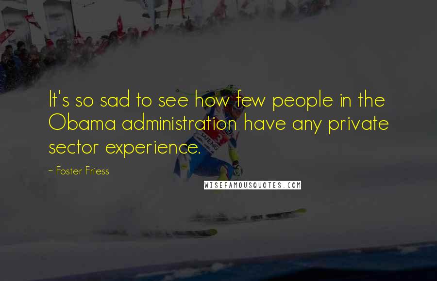Foster Friess Quotes: It's so sad to see how few people in the Obama administration have any private sector experience.