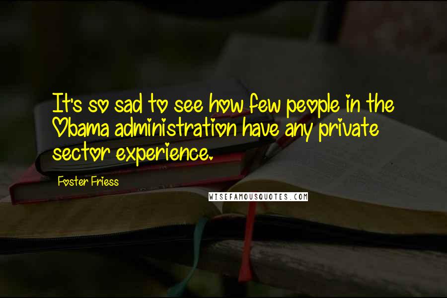 Foster Friess Quotes: It's so sad to see how few people in the Obama administration have any private sector experience.