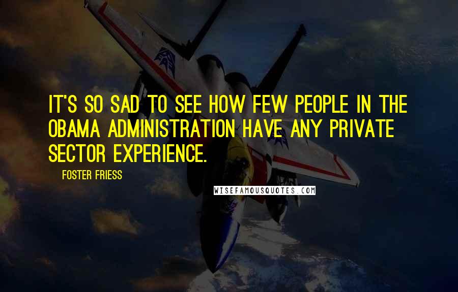 Foster Friess Quotes: It's so sad to see how few people in the Obama administration have any private sector experience.