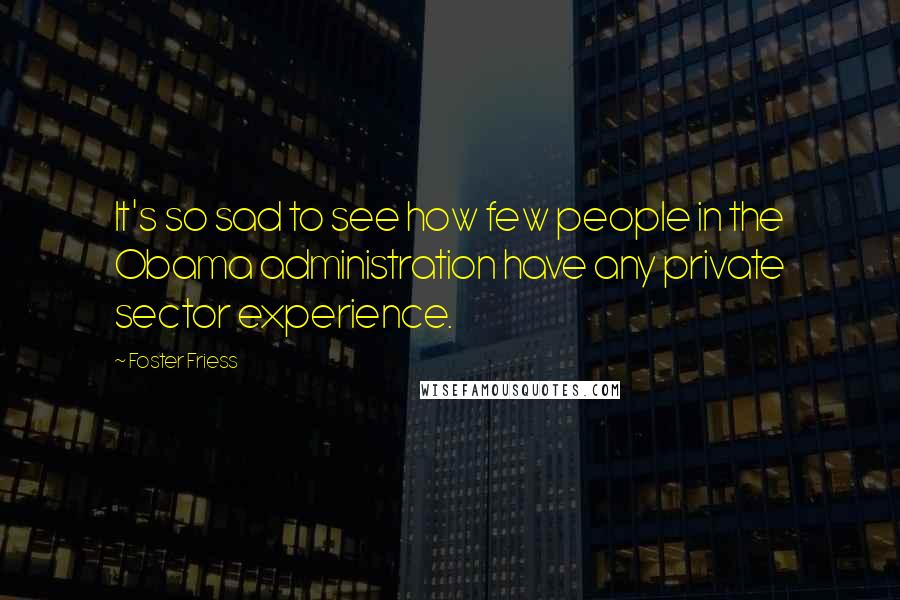 Foster Friess Quotes: It's so sad to see how few people in the Obama administration have any private sector experience.