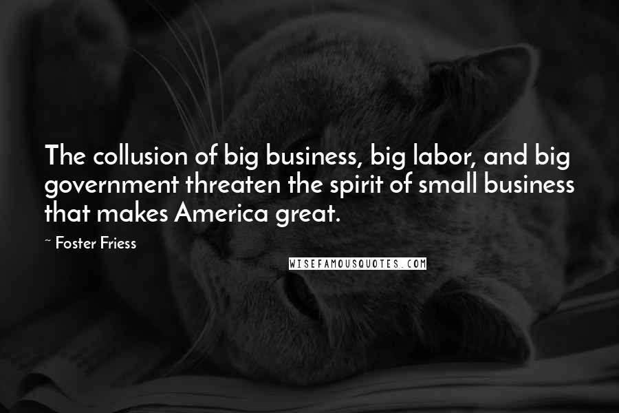 Foster Friess Quotes: The collusion of big business, big labor, and big government threaten the spirit of small business that makes America great.