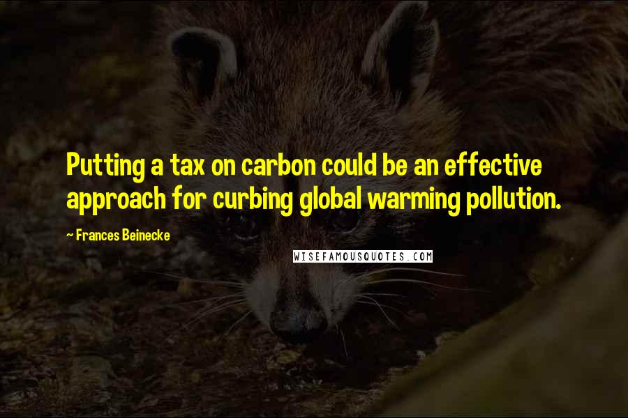 Frances Beinecke Quotes: Putting a tax on carbon could be an effective approach for curbing global warming pollution.