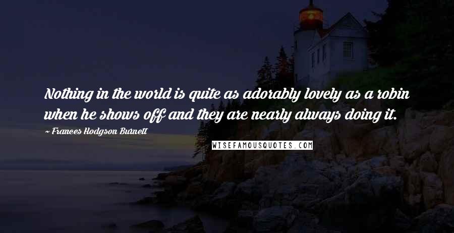 Frances Hodgson Burnett Quotes: Nothing in the world is quite as adorably lovely as a robin when he shows off and they are nearly always doing it.