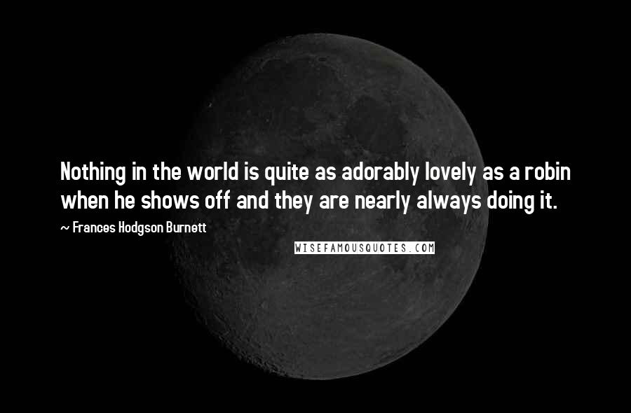 Frances Hodgson Burnett Quotes: Nothing in the world is quite as adorably lovely as a robin when he shows off and they are nearly always doing it.