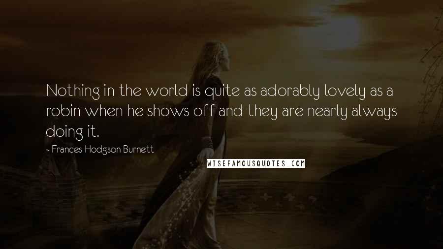 Frances Hodgson Burnett Quotes: Nothing in the world is quite as adorably lovely as a robin when he shows off and they are nearly always doing it.