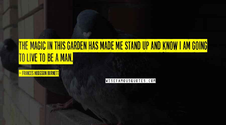 Frances Hodgson Burnett Quotes: The Magic in this garden has made me stand up and know I am going to live to be a man.