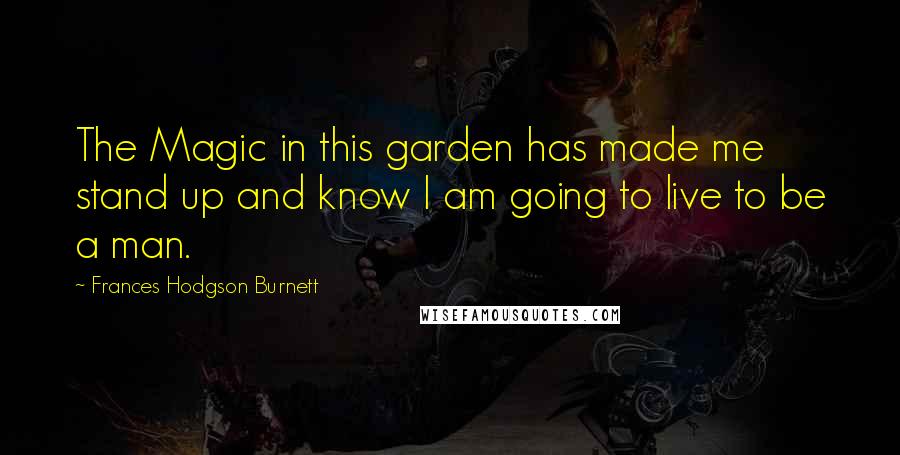 Frances Hodgson Burnett Quotes: The Magic in this garden has made me stand up and know I am going to live to be a man.