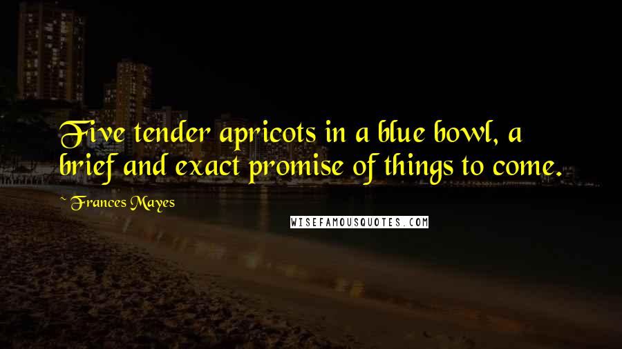 Frances Mayes Quotes: Five tender apricots in a blue bowl, a brief and exact promise of things to come.