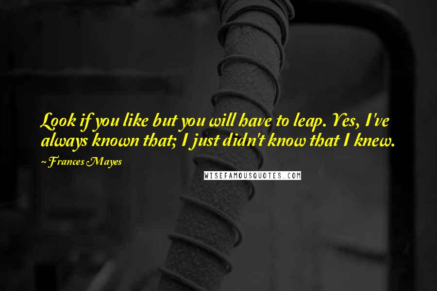 Frances Mayes Quotes: Look if you like but you will have to leap. Yes, I've always known that; I just didn't know that I knew.