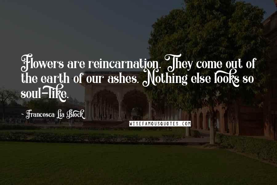 Francesca Lia Block Quotes: Flowers are reincarnation. They come out of the earth of our ashes. Nothing else looks so soul-like.