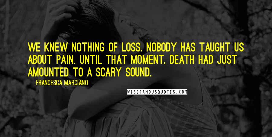 Francesca Marciano Quotes: We knew nothing of loss. Nobody has taught us about pain. Until that moment, death had just amounted to a scary sound.