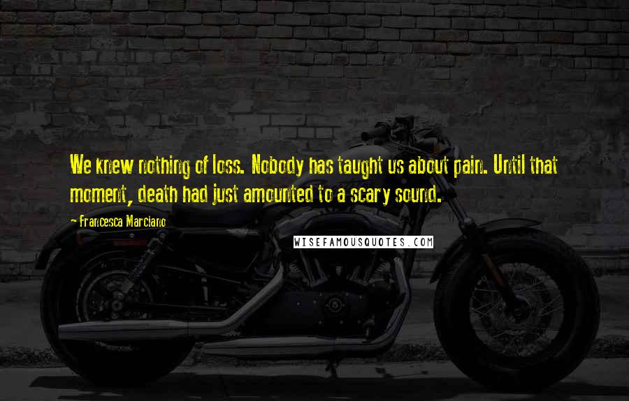 Francesca Marciano Quotes: We knew nothing of loss. Nobody has taught us about pain. Until that moment, death had just amounted to a scary sound.