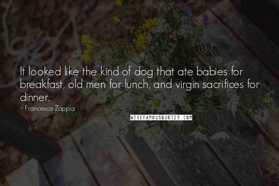 Francesca Zappia Quotes: It looked like the kind of dog that ate babies for breakfast, old men for lunch, and virgin sacrifices for dinner.