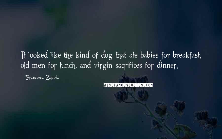 Francesca Zappia Quotes: It looked like the kind of dog that ate babies for breakfast, old men for lunch, and virgin sacrifices for dinner.