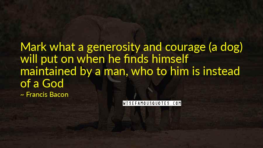Francis Bacon Quotes: Mark what a generosity and courage (a dog) will put on when he finds himself maintained by a man, who to him is instead of a God