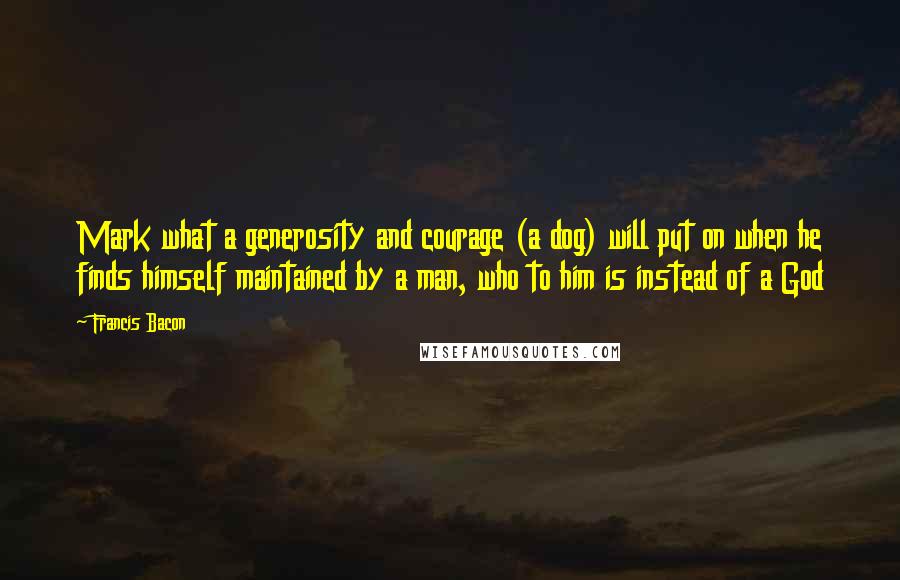 Francis Bacon Quotes: Mark what a generosity and courage (a dog) will put on when he finds himself maintained by a man, who to him is instead of a God