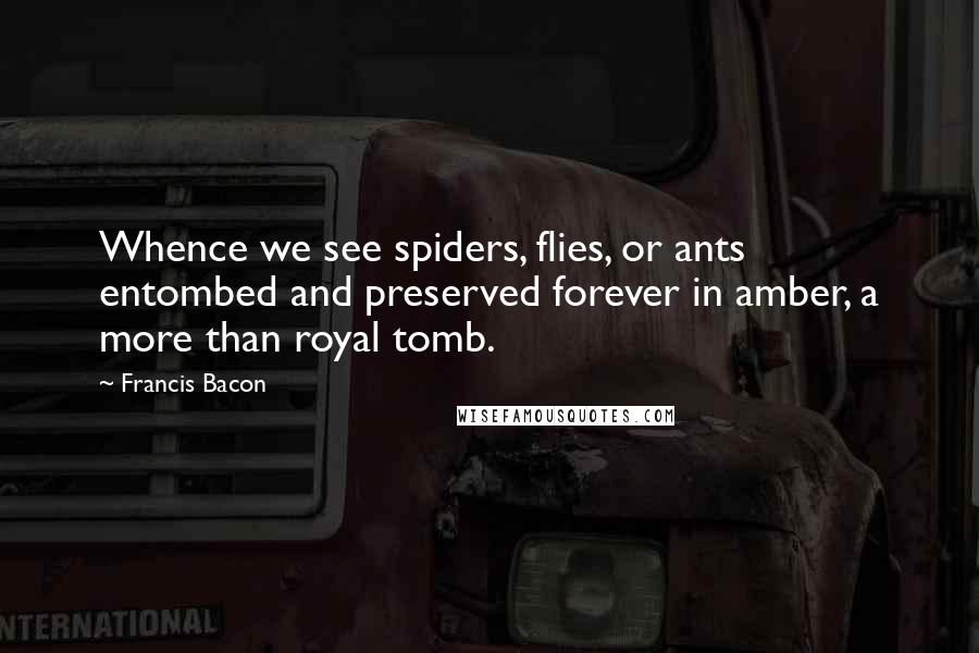 Francis Bacon Quotes: Whence we see spiders, flies, or ants entombed and preserved forever in amber, a more than royal tomb.