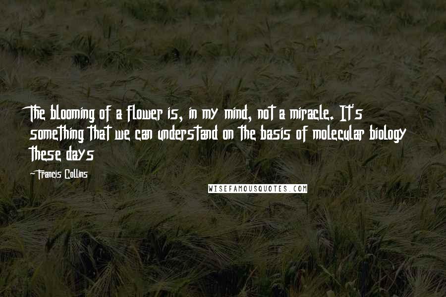 Francis Collins Quotes: The blooming of a flower is, in my mind, not a miracle. It's something that we can understand on the basis of molecular biology these days