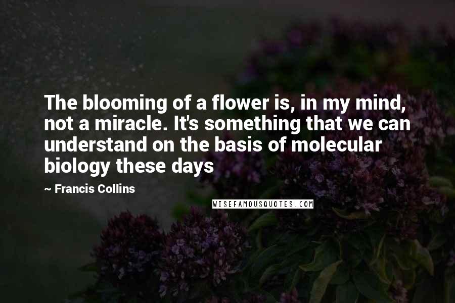 Francis Collins Quotes: The blooming of a flower is, in my mind, not a miracle. It's something that we can understand on the basis of molecular biology these days