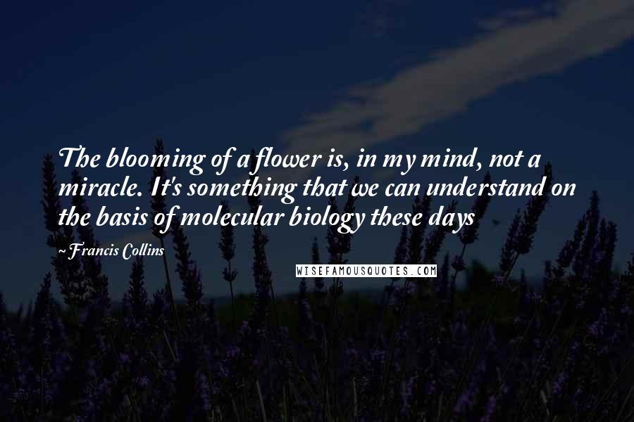 Francis Collins Quotes: The blooming of a flower is, in my mind, not a miracle. It's something that we can understand on the basis of molecular biology these days