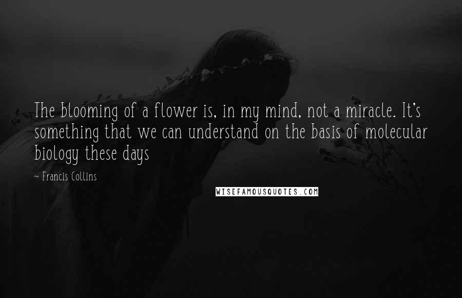 Francis Collins Quotes: The blooming of a flower is, in my mind, not a miracle. It's something that we can understand on the basis of molecular biology these days