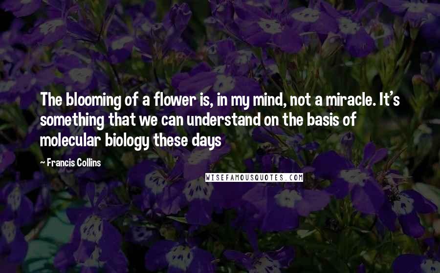 Francis Collins Quotes: The blooming of a flower is, in my mind, not a miracle. It's something that we can understand on the basis of molecular biology these days