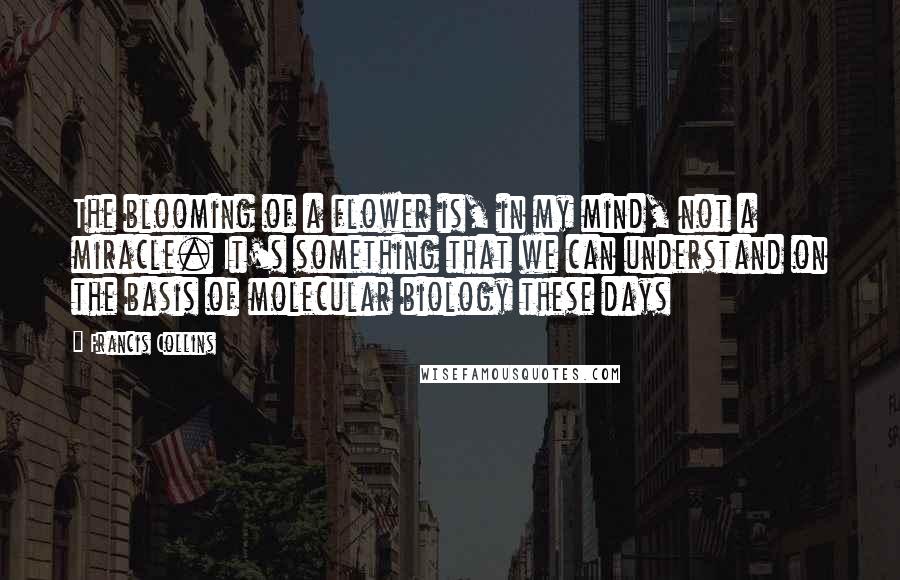 Francis Collins Quotes: The blooming of a flower is, in my mind, not a miracle. It's something that we can understand on the basis of molecular biology these days
