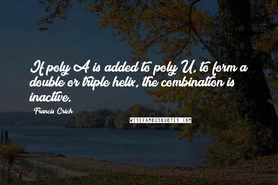 Francis Crick Quotes: If poly A is added to poly U, to form a double or triple helix, the combination is inactive.