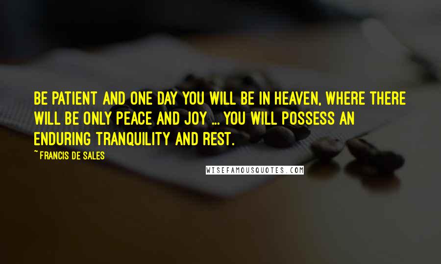 Francis De Sales Quotes: Be patient and one day you will be in Heaven, where there will be only peace and joy ... You will possess an enduring tranquility and rest.