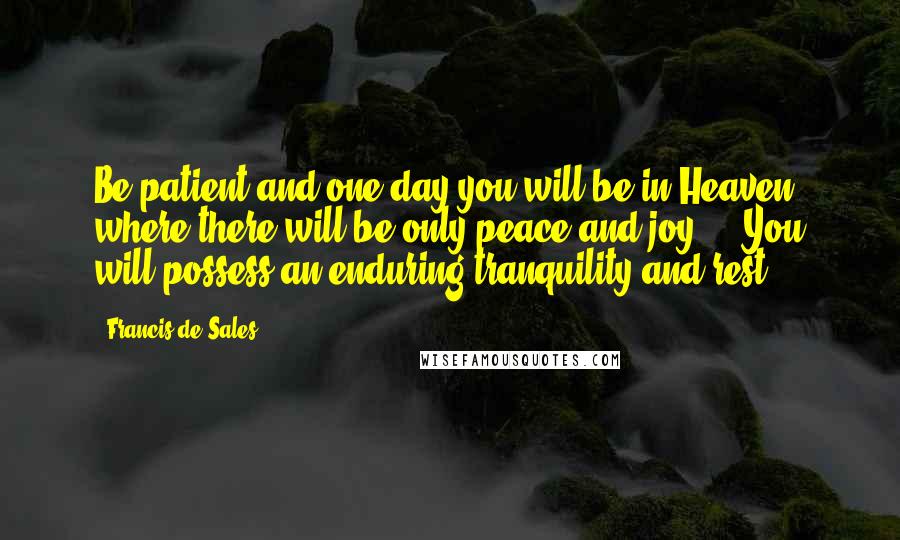 Francis De Sales Quotes: Be patient and one day you will be in Heaven, where there will be only peace and joy ... You will possess an enduring tranquility and rest.