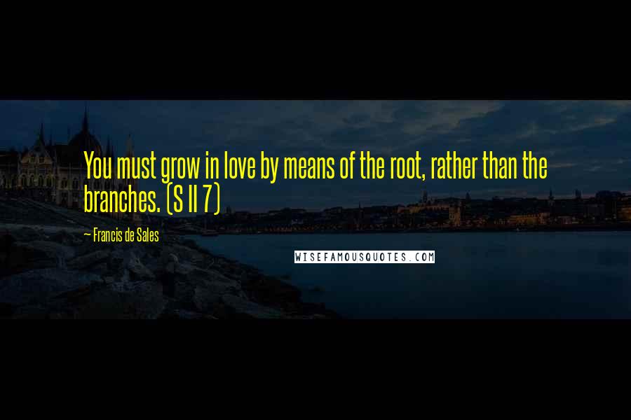 Francis De Sales Quotes: You must grow in love by means of the root, rather than the branches. (S II 7)