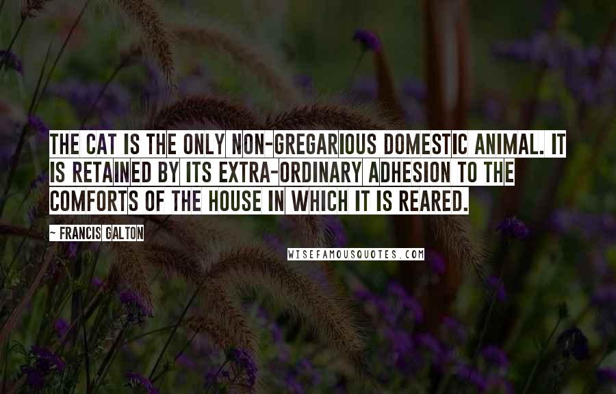 Francis Galton Quotes: The cat is the only non-gregarious domestic animal. It is retained by its extra-ordinary adhesion to the comforts of the house in which it is reared.