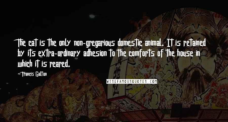 Francis Galton Quotes: The cat is the only non-gregarious domestic animal. It is retained by its extra-ordinary adhesion to the comforts of the house in which it is reared.