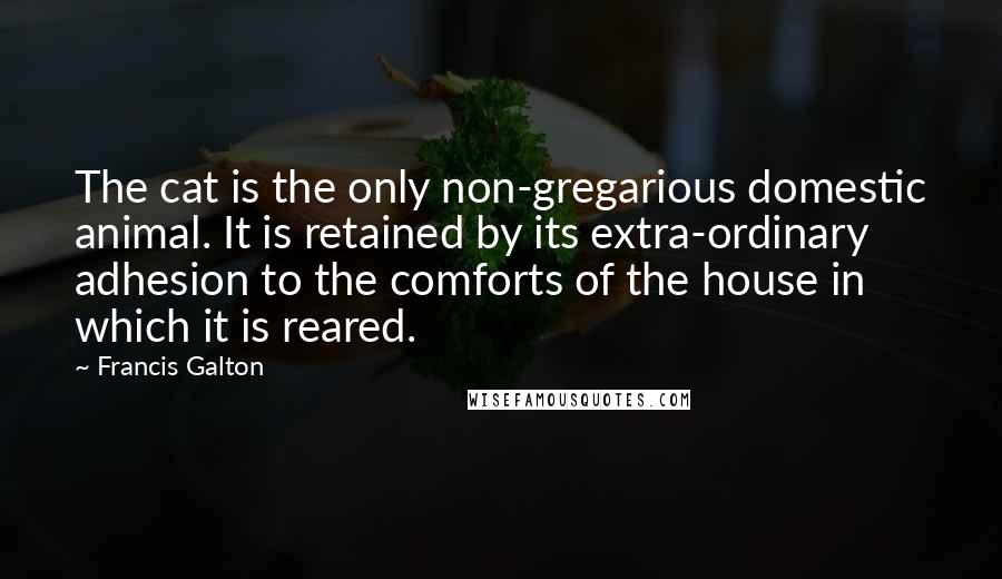 Francis Galton Quotes: The cat is the only non-gregarious domestic animal. It is retained by its extra-ordinary adhesion to the comforts of the house in which it is reared.