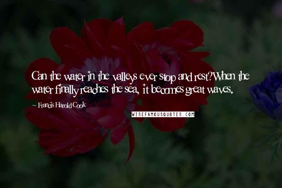 Francis Harold Cook Quotes: Can the water in the valleys ever stop and rest?When the water finally reaches the sea, it becomes great waves.