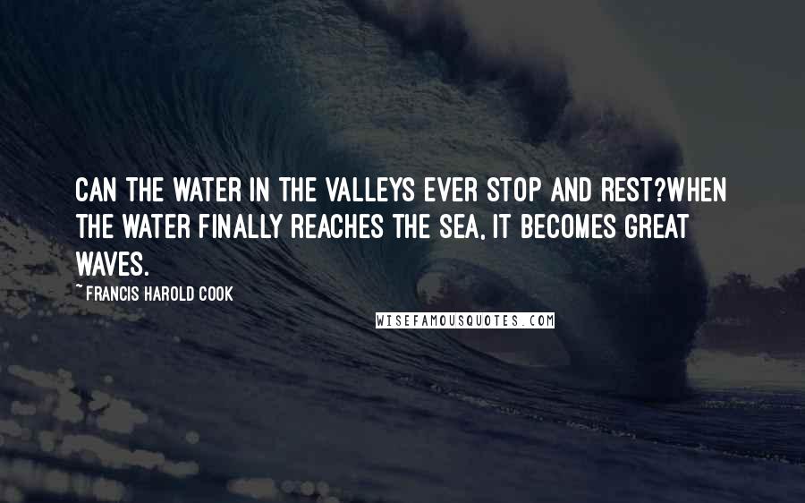 Francis Harold Cook Quotes: Can the water in the valleys ever stop and rest?When the water finally reaches the sea, it becomes great waves.