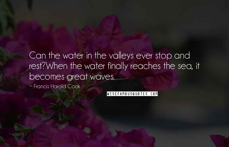 Francis Harold Cook Quotes: Can the water in the valleys ever stop and rest?When the water finally reaches the sea, it becomes great waves.