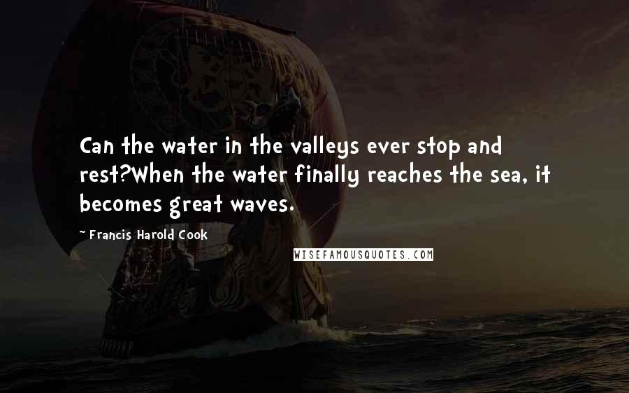 Francis Harold Cook Quotes: Can the water in the valleys ever stop and rest?When the water finally reaches the sea, it becomes great waves.