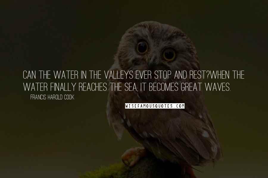 Francis Harold Cook Quotes: Can the water in the valleys ever stop and rest?When the water finally reaches the sea, it becomes great waves.