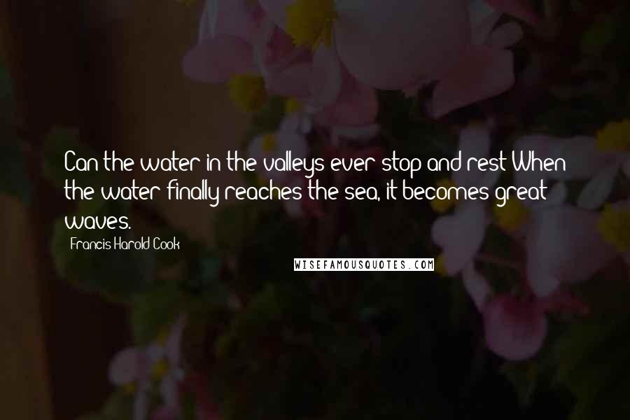 Francis Harold Cook Quotes: Can the water in the valleys ever stop and rest?When the water finally reaches the sea, it becomes great waves.