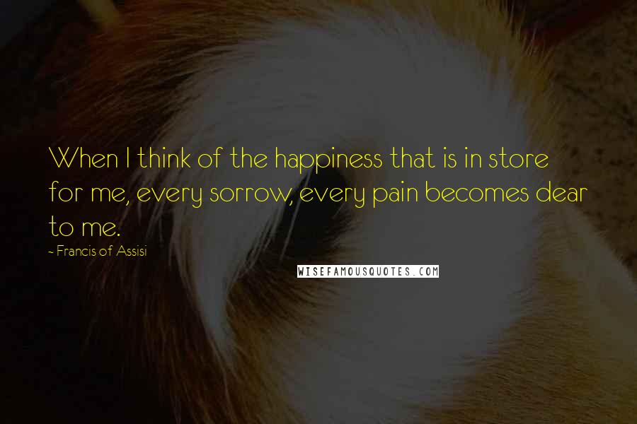 Francis Of Assisi Quotes: When I think of the happiness that is in store for me, every sorrow, every pain becomes dear to me.