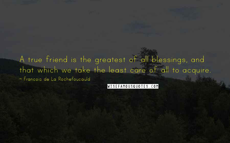 Francois De La Rochefoucauld Quotes: A true friend is the greatest of all blessings, and that which we take the least care of all to acquire.