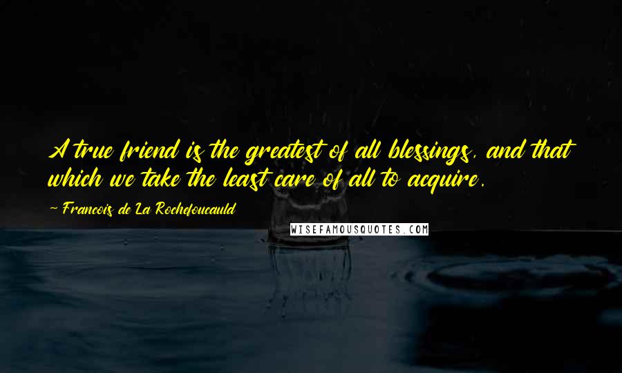 Francois De La Rochefoucauld Quotes: A true friend is the greatest of all blessings, and that which we take the least care of all to acquire.