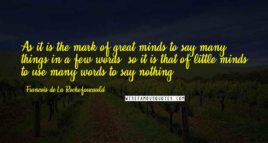 Francois De La Rochefoucauld Quotes: As it is the mark of great minds to say many things in a few words, so it is that of little minds to use many words to say nothing.