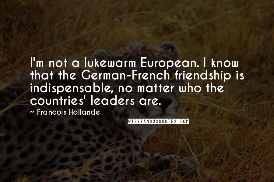 Francois Hollande Quotes: I'm not a lukewarm European. I know that the German-French friendship is indispensable, no matter who the countries' leaders are.